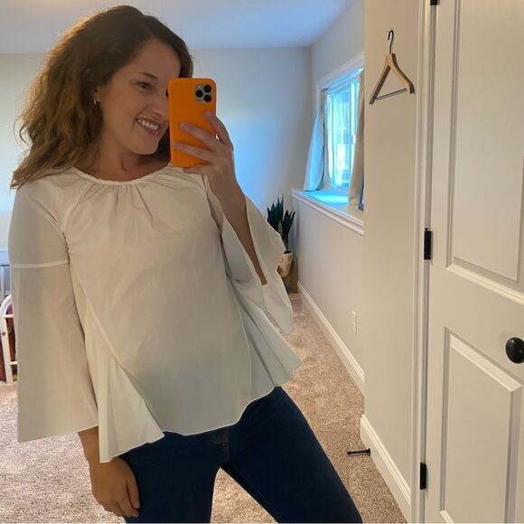 Co Essentials White Cotton Long Sleeve Drapey Top Blouse Small - Picture 4 of 10